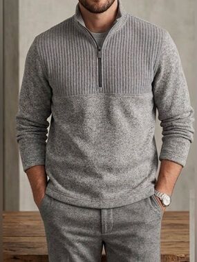 Van Heusen Flex Men's Beige 1/4 Zip-Up Long Sleeve Mock Neck  Sweater Size XL